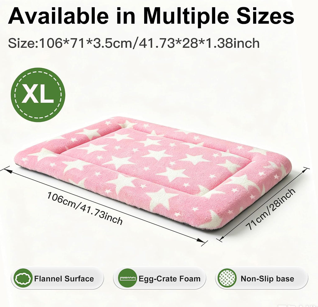 Dog Bed Mat – Soft & Comfortable Dog Kennel Pad for Crate – Durable Crate Bed & Mat for Dogs & Cats – Ideal for Crate, Kennel, and Home Use，Big&Little Stars Pink：XL(42"*28"*1.5")
