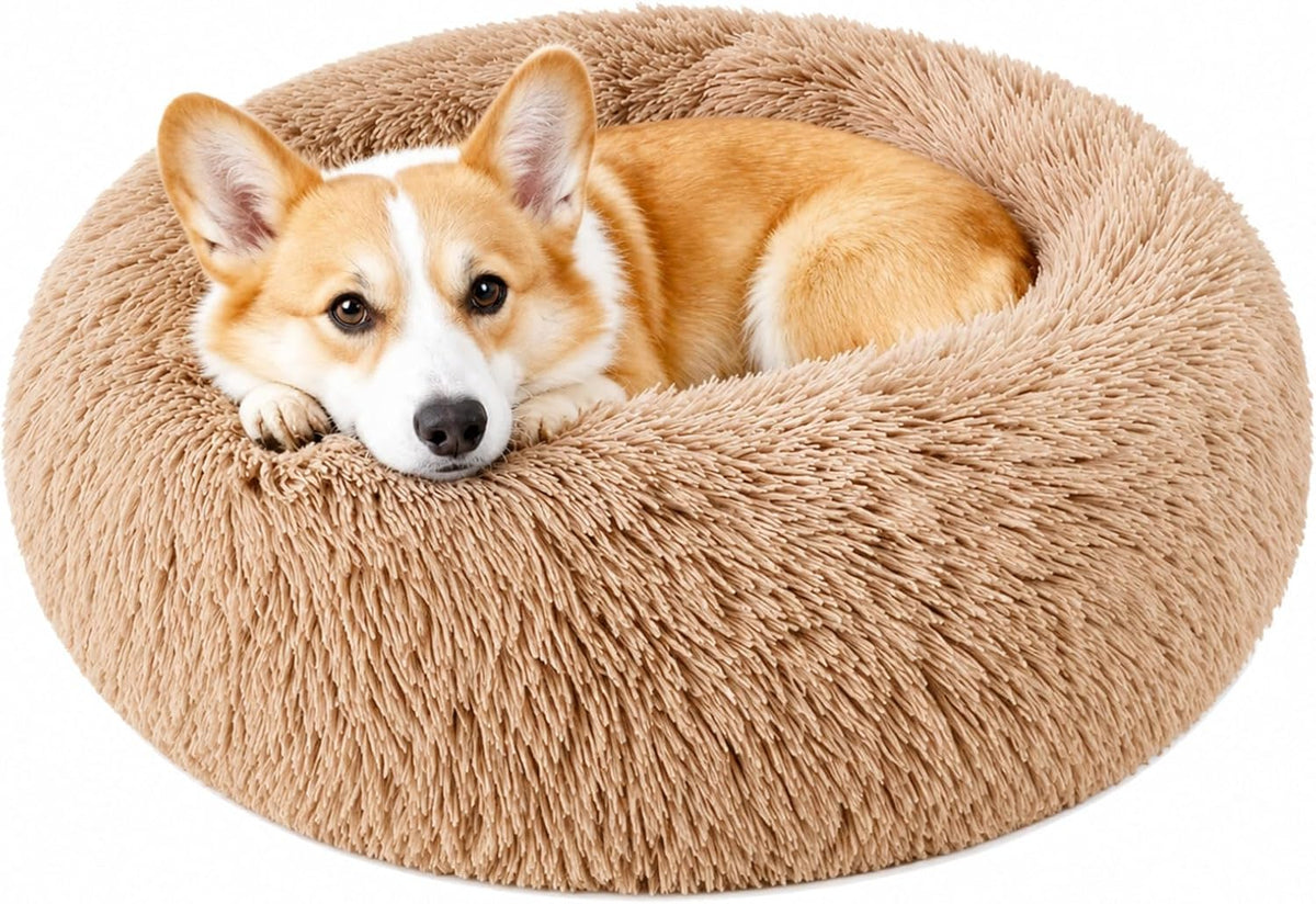 Medium Dog Bed, Washable Plush Donut Dog Bed, 28 Inch