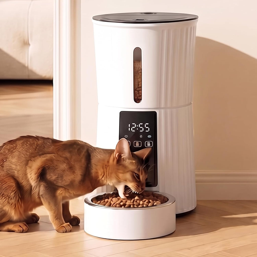 NEWBULIG Automatic Cat Feeder with APP 4L Small Dog Food Dispenser, White