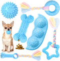 Petcare 6 Pack Puppy Chew Toys - Blue, Soft Rubber Rope & Bone Ball Teething Toys for Small Dogs & Puppies, Including Yorkie