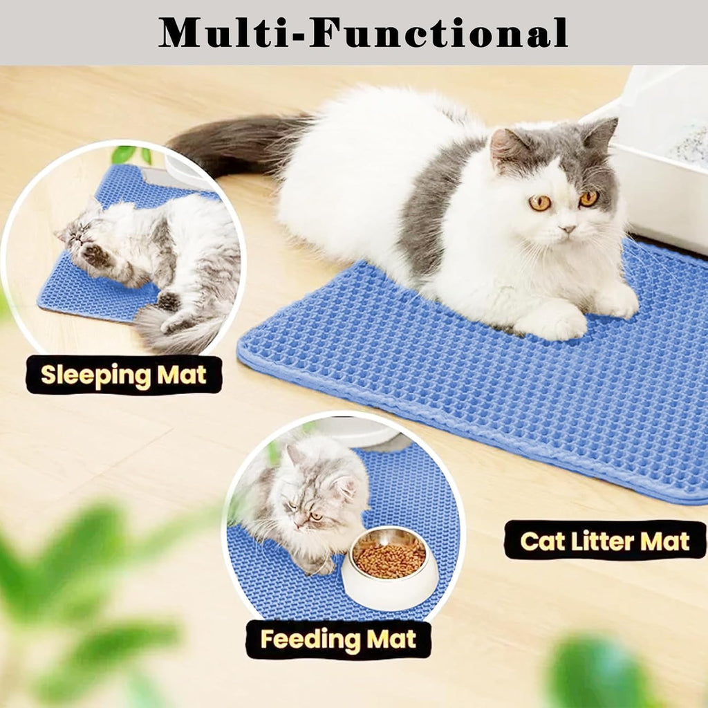 Cat Litter Mat, Double Layer Cat Litter Box Mat (35x24 Inch, Blue)