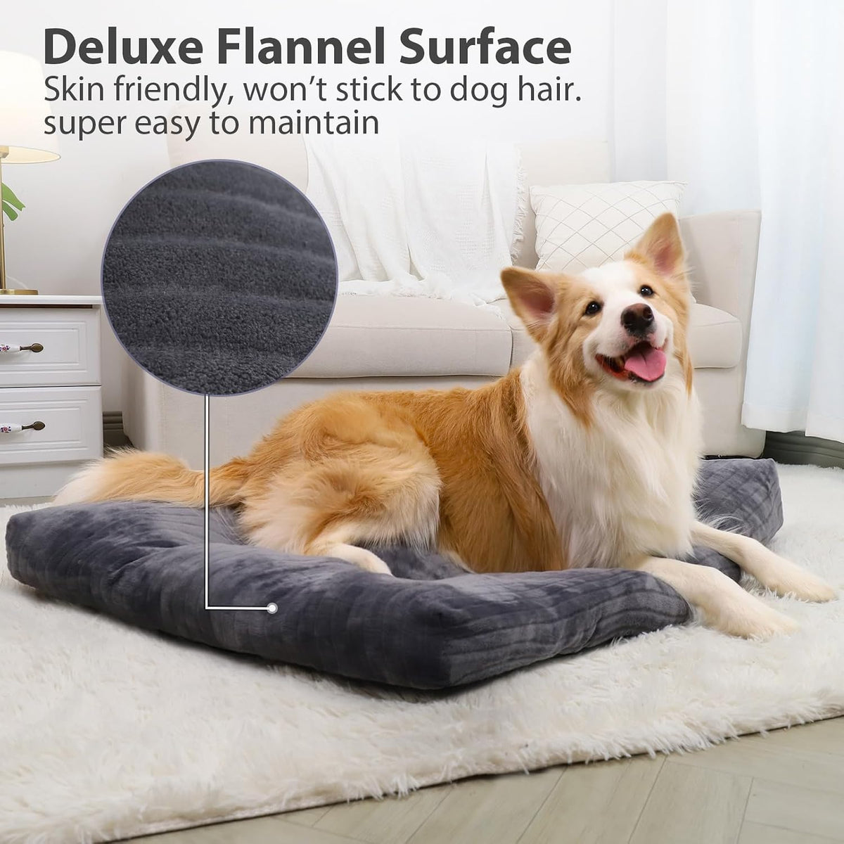 Dog Crate Bed Washable Dog Beds for Large Dogs Deluxe Thick Flannel Fluffy Comfy Kennel Pad Anti-Slip & Anti-Scratch Pet Sleeping Mat, 35 x 23 Inch, Gray (Pack of 2)