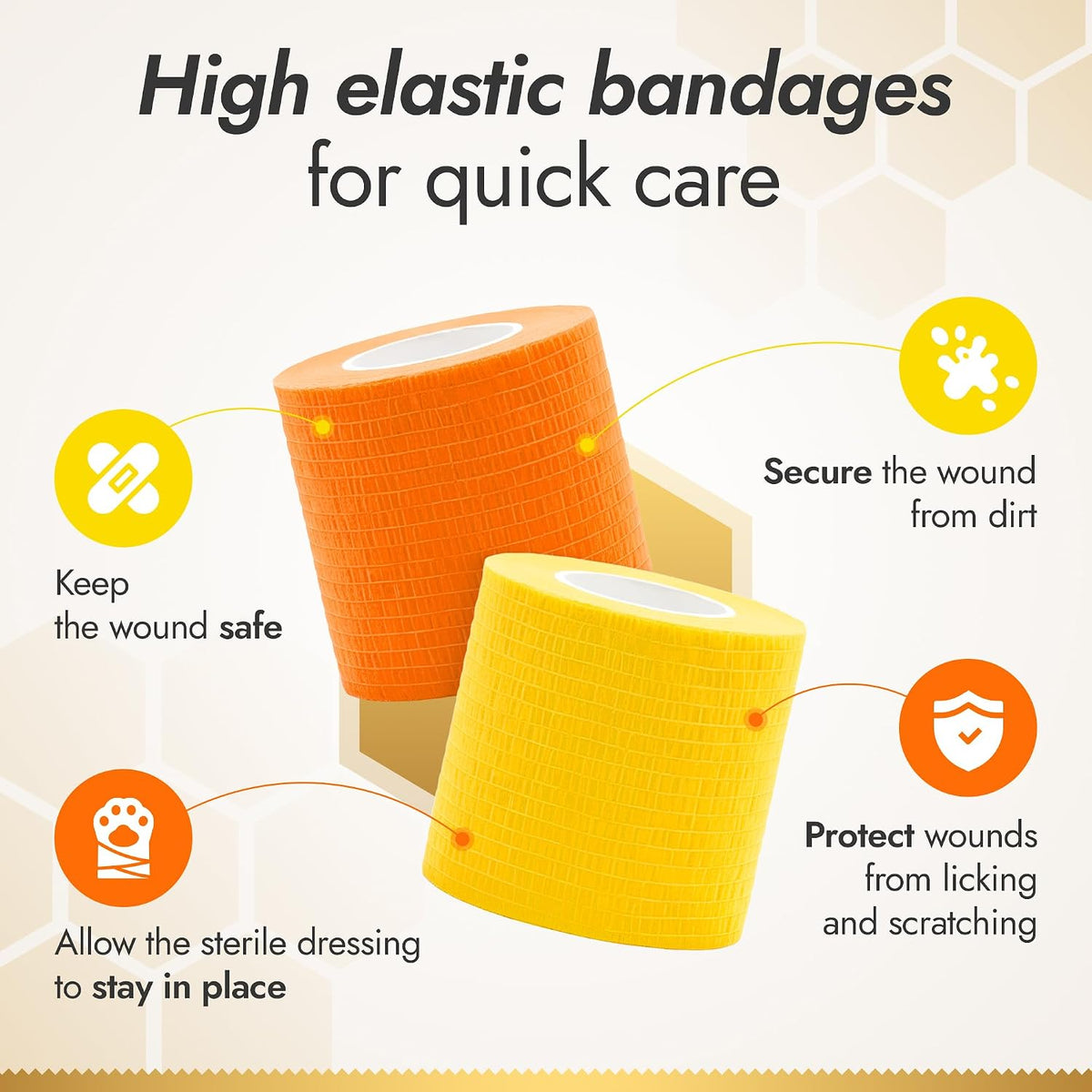 Self-Adhering Elastic Dog Bandages for Wounds – Cat & Dog Bandage Prevents Licking and Scratching – Made from Natural Rubber Latex, the Wrap Sticks to Itself – Set of 9 x 5 cm Rolls