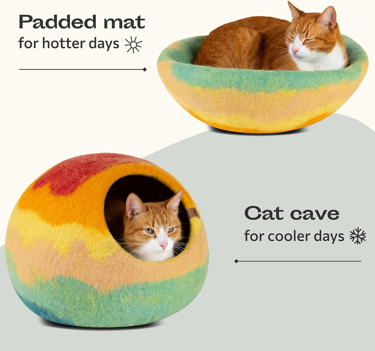 MEOWFIA Cat Cave - New Zealand Wool Bed for Indoor Cats (Tucson Sunset)