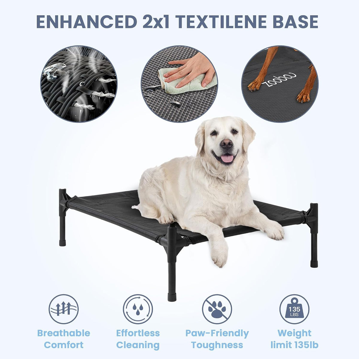 Zooba Large Dog House Outdoor, 36in Elevated 2-in-1 Cot & Canopy
