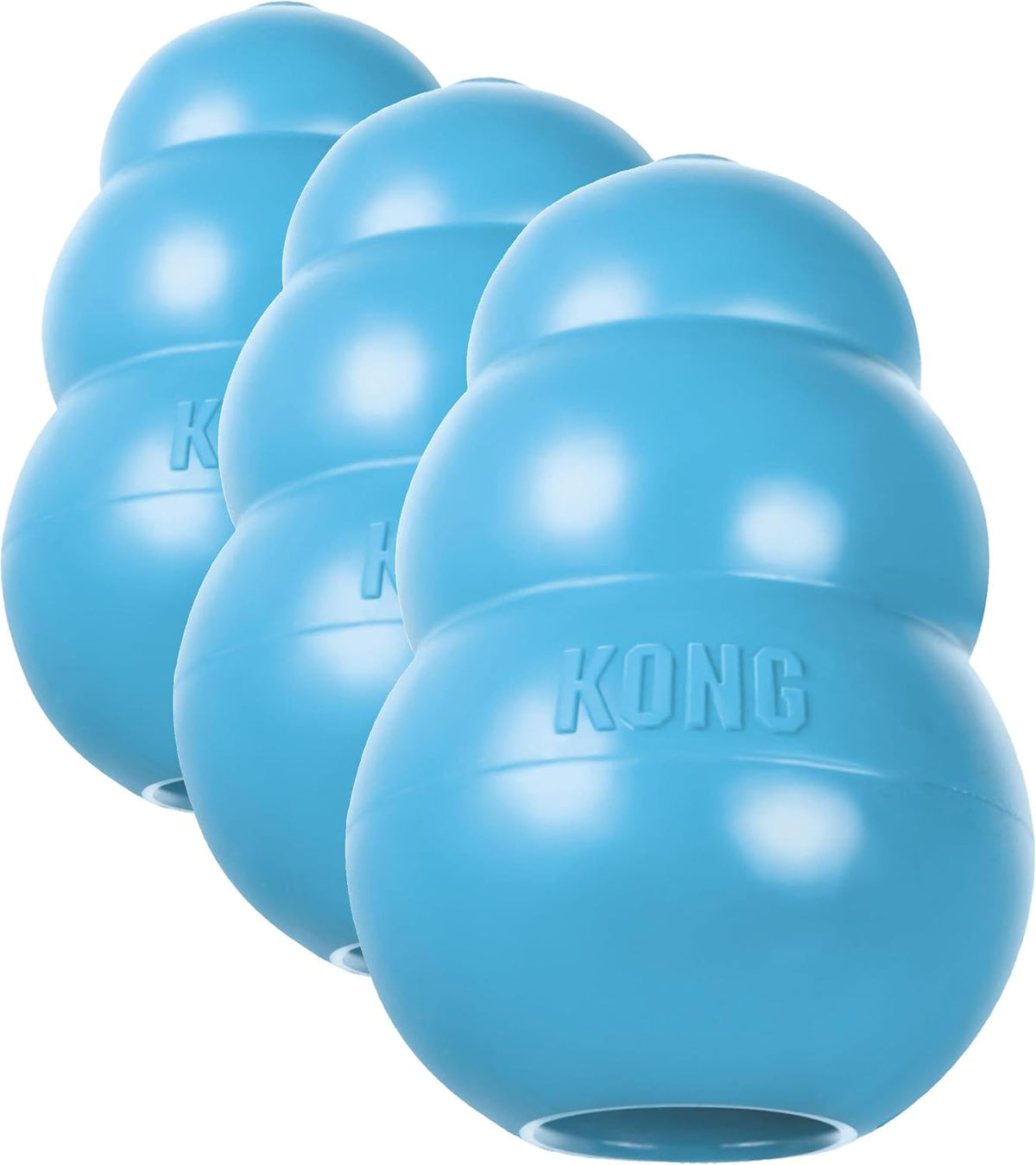 KONG Puppy - Natural Teething Rubber Chew Toy for Dogs - Stuffable Dog Toy for Extended Playtime - Chew & Fetch Toy for Puppies - for Small Puppies - Blue (Pack of 3)