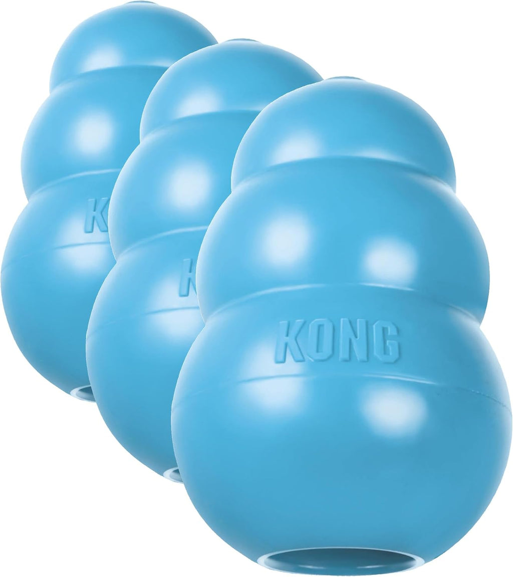 KONG - Puppy Toy - Natural Teething Rubber - Fun to Chew, Chase and Fetch (Colors May Vary) (Pack of 3)