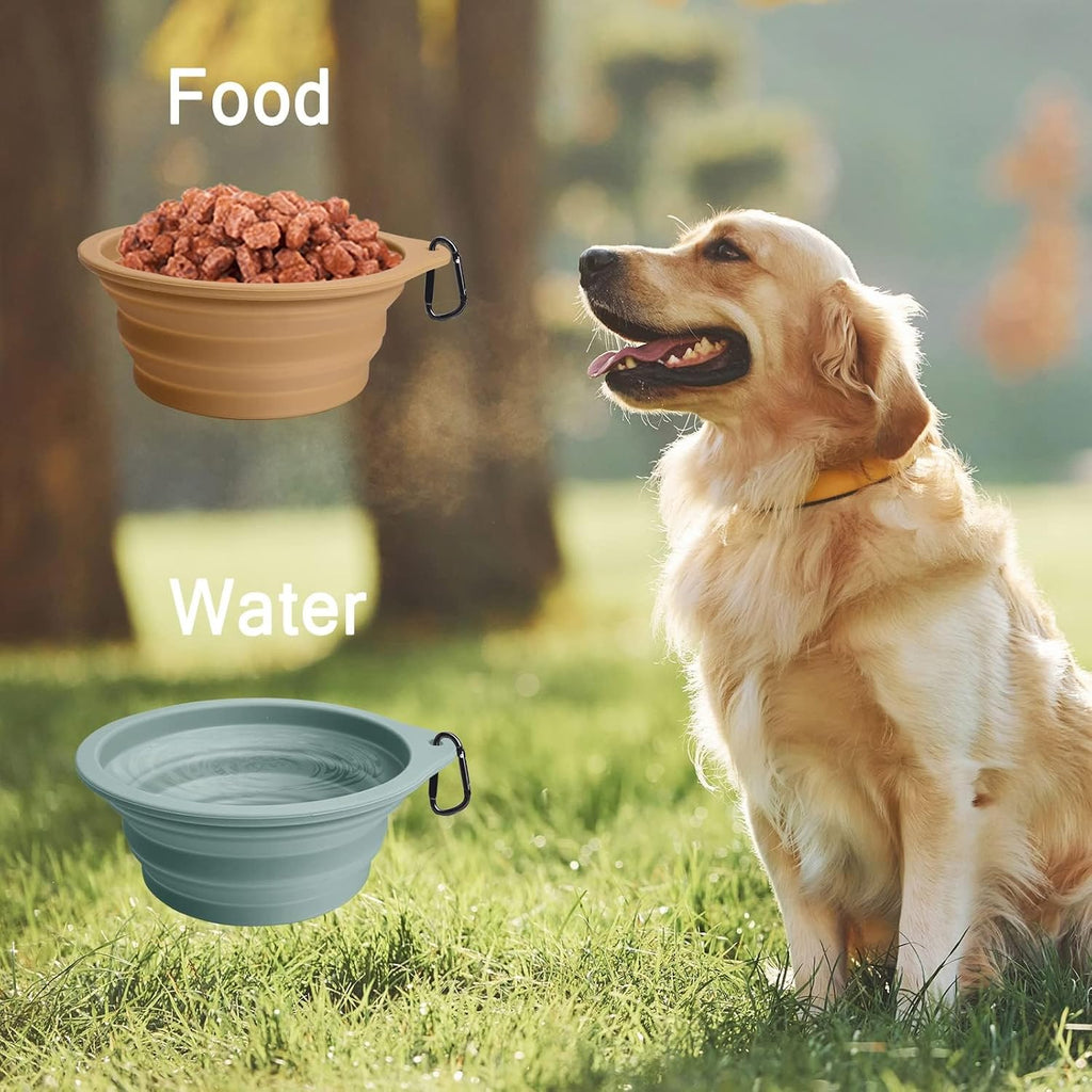 PetBonus 2-Pack Large Silicone Collapsible Dog Bowls, 34oz/1000ml BPA Free Portable Foldable Travel Bowl for Pet Cat, Food Water Feeding Dish for Camping with 2 Carabiners (Turquoise, Tan) | 34 Oz, Silicone, Foldable Expandable Cat Feeding Cup Dish, 2 ...