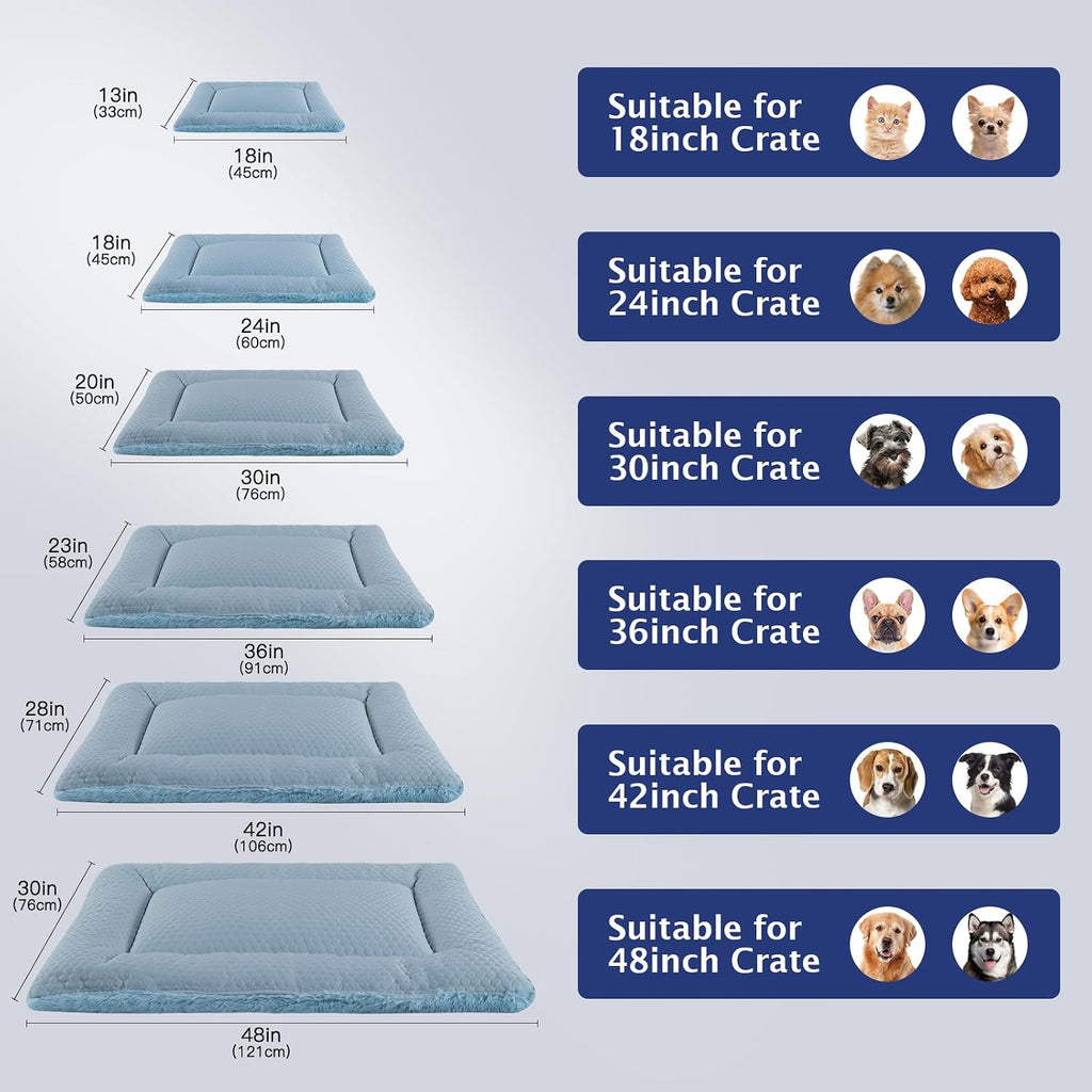 Dog Bed Mat, Crate Pad Reversible,Soft Kennel Pad, Washable Dog Crate Mat (Cool and Warm),Pet Sleeping Mattress for Small Medium Dogs XB009 (24''x18'',Blue)