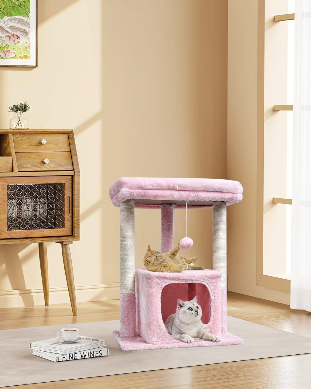 SYANDLVY Pink Cat Tree for Indoor Cats Large Adult, 27" Activity Tower