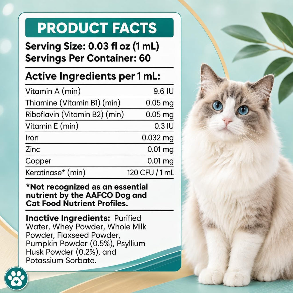 Cat Hairball Remedy Drops for Indoor Cats – Furball Control & Relief, Supports Digestion, Skin & Coat Health