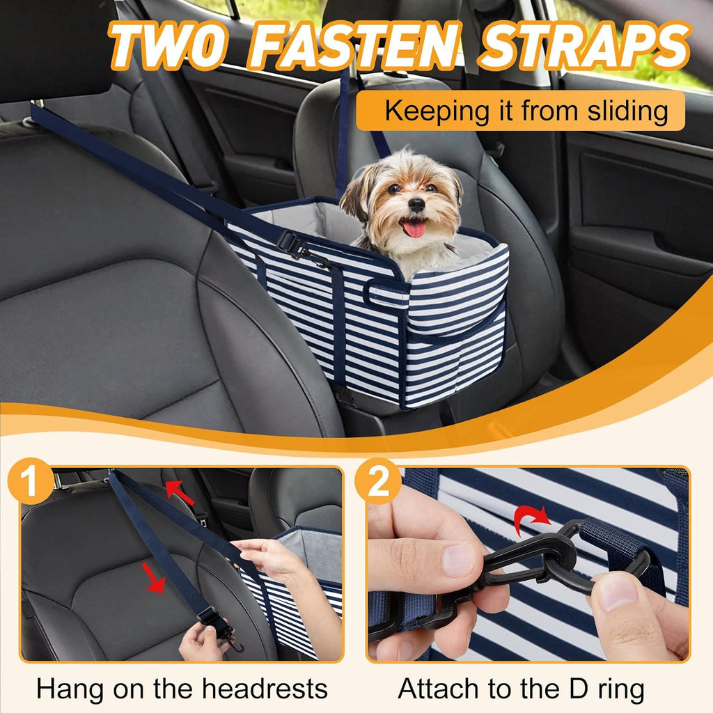 Portable Dog Car Seat for Small Dogs, Puppy Car Seat, Blue Stripes
