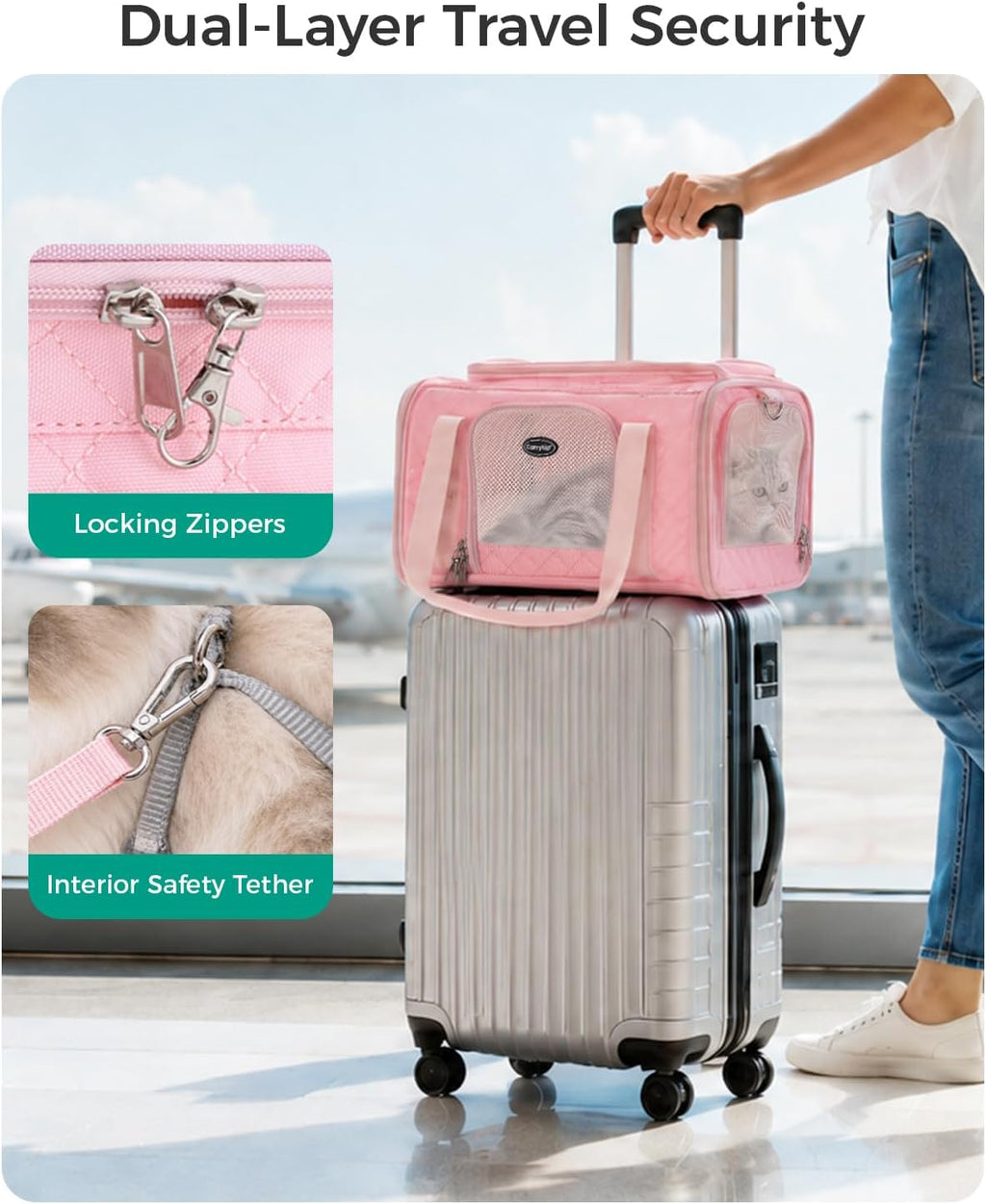 Cat Carrier Airline Approved, Soft Pet Carrier, 17x11x9.5 in, Pink