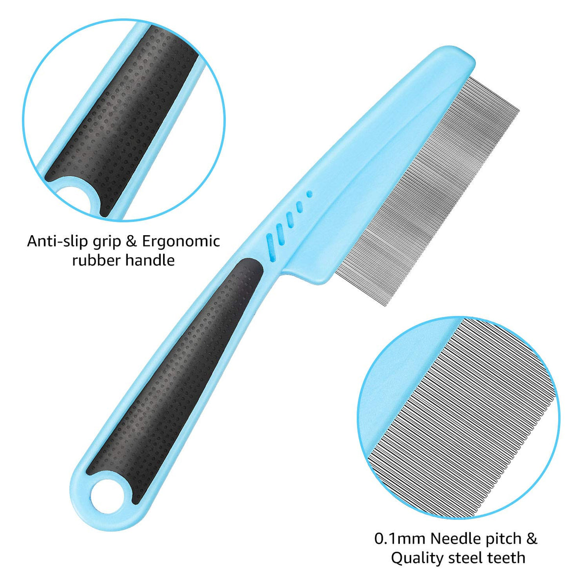 Flea Comb For Dogs & Cats Pet Comb Grooming Set 5 Pieces Metal Teeth Durable Remove Tear Stain Float Hair Combing tangled hair Dandruff Add Storage Pouch (Blue)