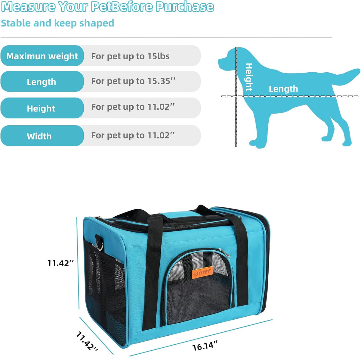 ROYPET Cat Carrier, Portable Pet Carrier Bag, Blue