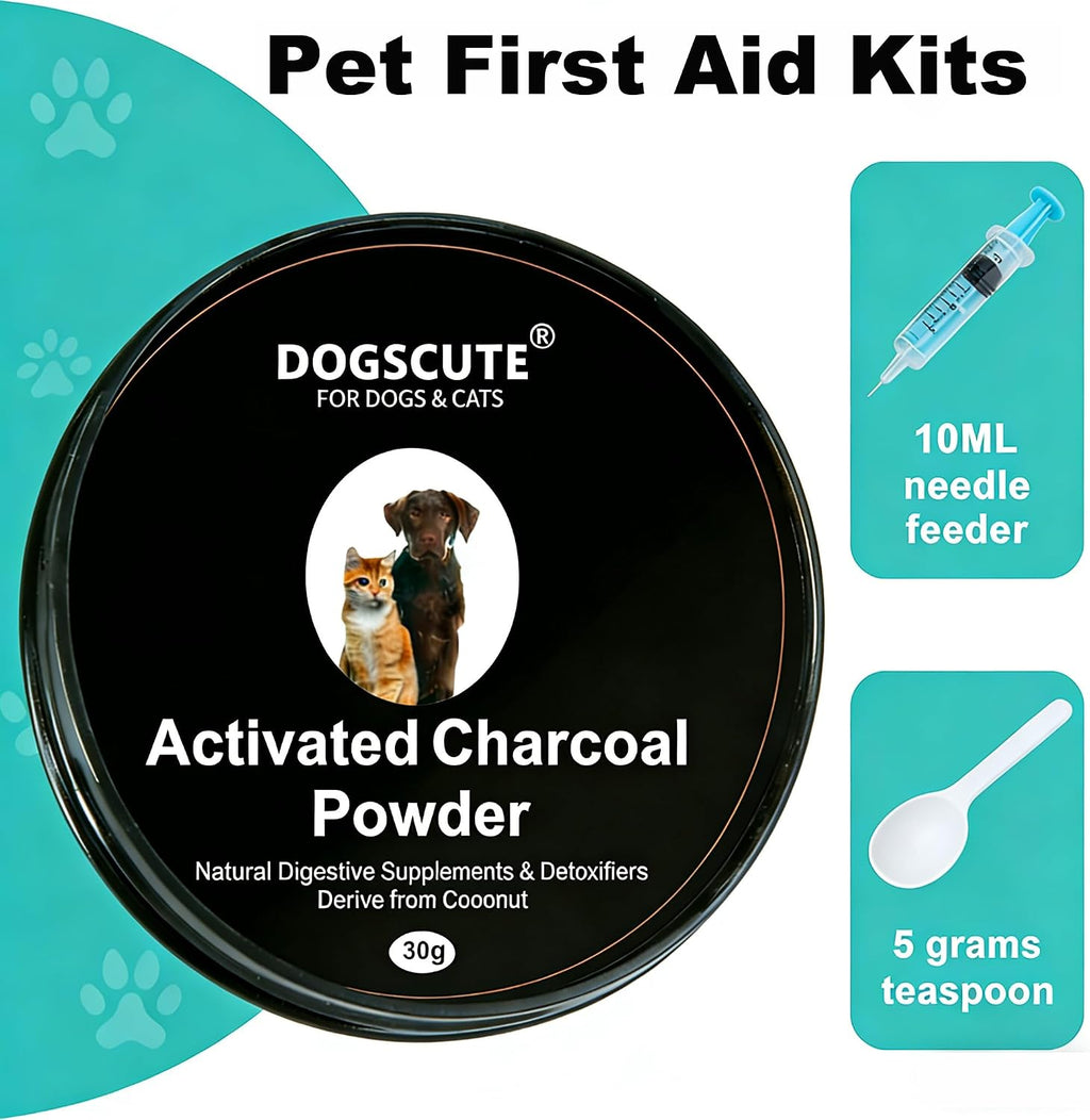 Activated Charcoal for Dogs and Cats, Dog First Aid kit, Emergency Charcoal Powder for Dogs Poisoning, Digestive Upset, Gas Relief and Liver Support