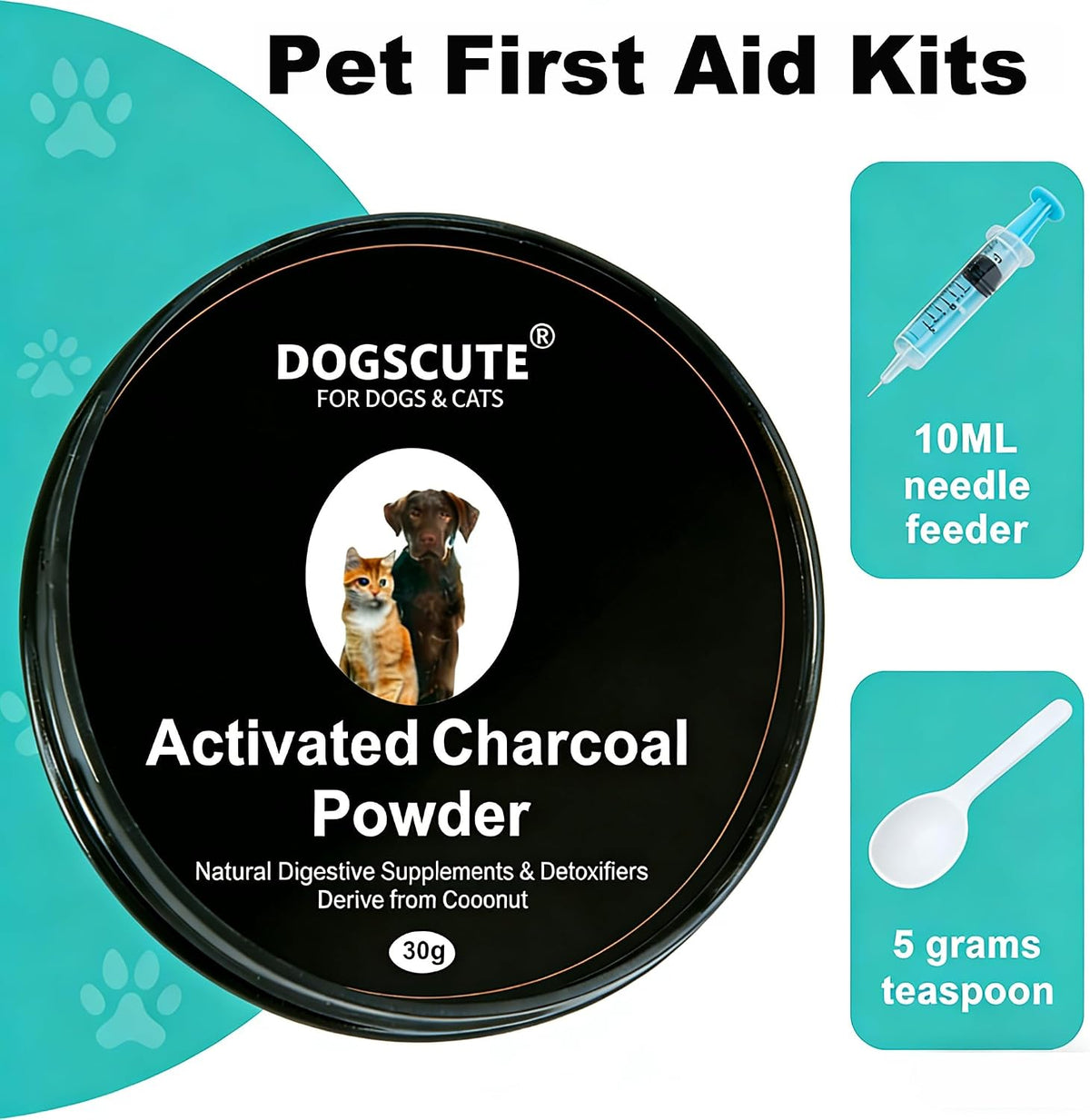 Activated Charcoal for Dogs and Cats, Dog First Aid kit, Emergency Charcoal Powder for Dogs Poisoning, Digestive Upset, Gas Relief and Liver Support