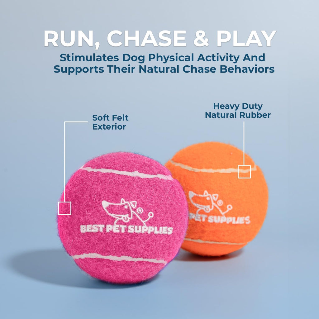 Best Pet Supplies Interactive Squeaky Dog Chew Toy, Ideal Dog Toys for Chewers, Small, Medium & Large Dogs, and Fetch Lovers - Tennis (Assorted Color), Large (Pack of 4)
