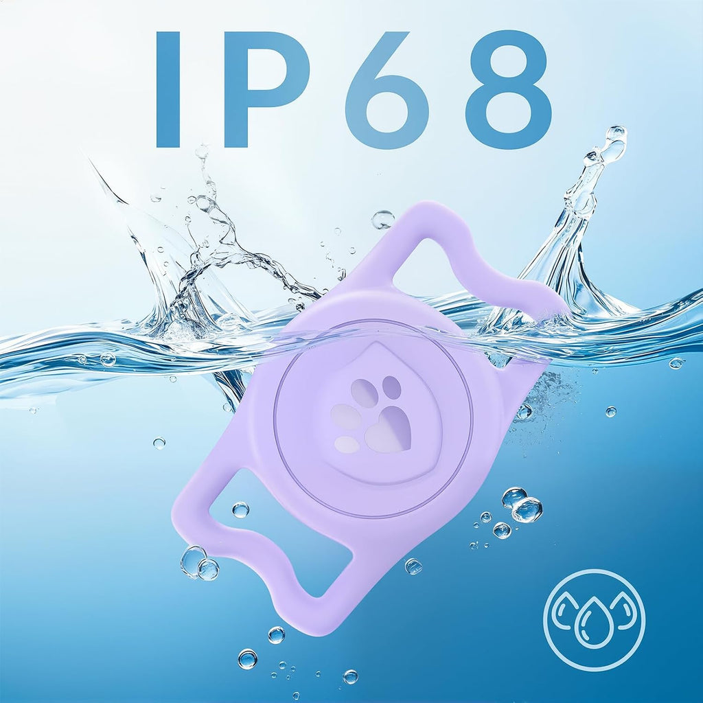 IP68 Waterproof AirTag Holder for Dog Collar, Silicone,Purple&Blue, 2 Pack
