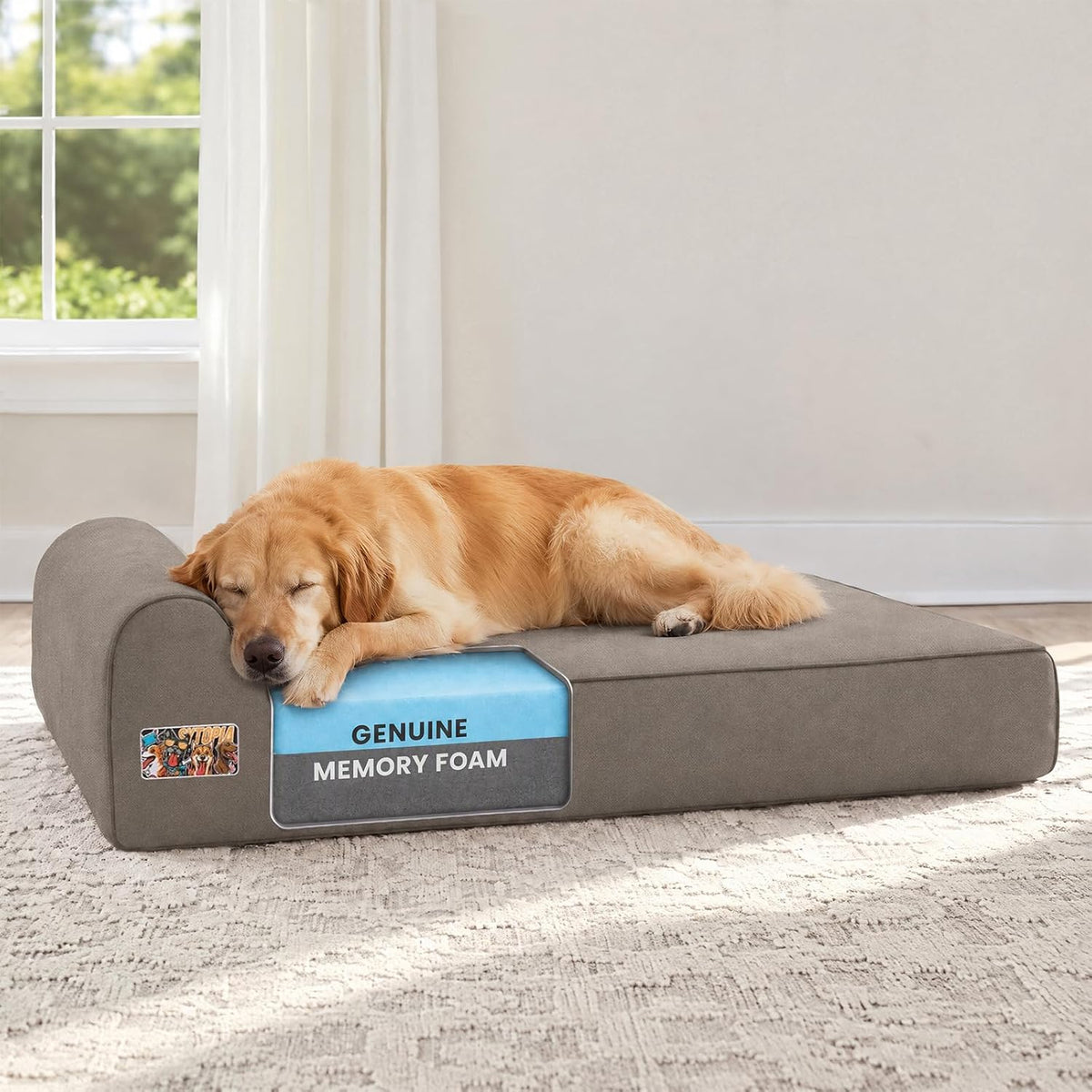 Sytopia Orthopedic Dog Beds for Large Dogs – 4" Extra Thick Memory Foam Pet Couch for Senior Dogs and Great Danes with Waterproof Liner & Washable Cover, Nonskid Bottom, 46"x28"x4", Dark Grey