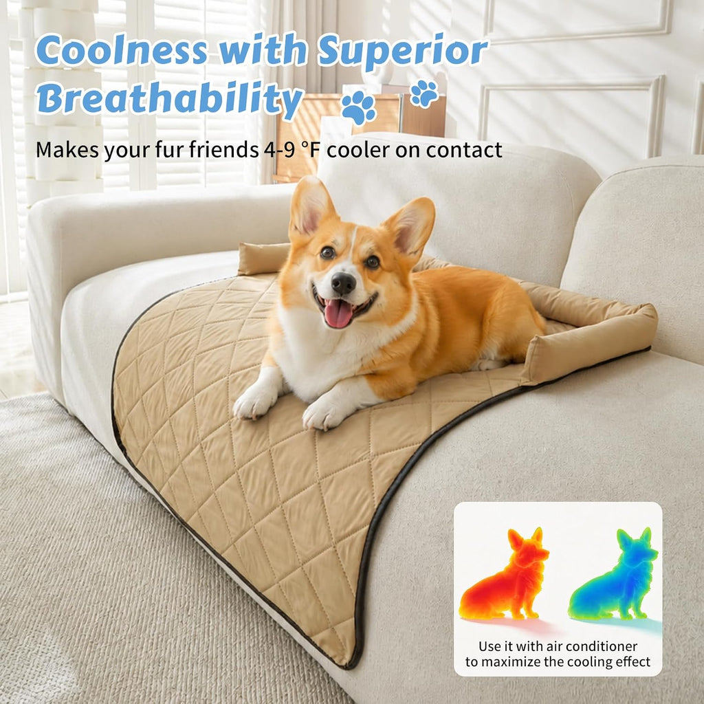 Cooling Dog Bed Mats with Neck & Head Support, 35.43 x31.5 inch Khaki