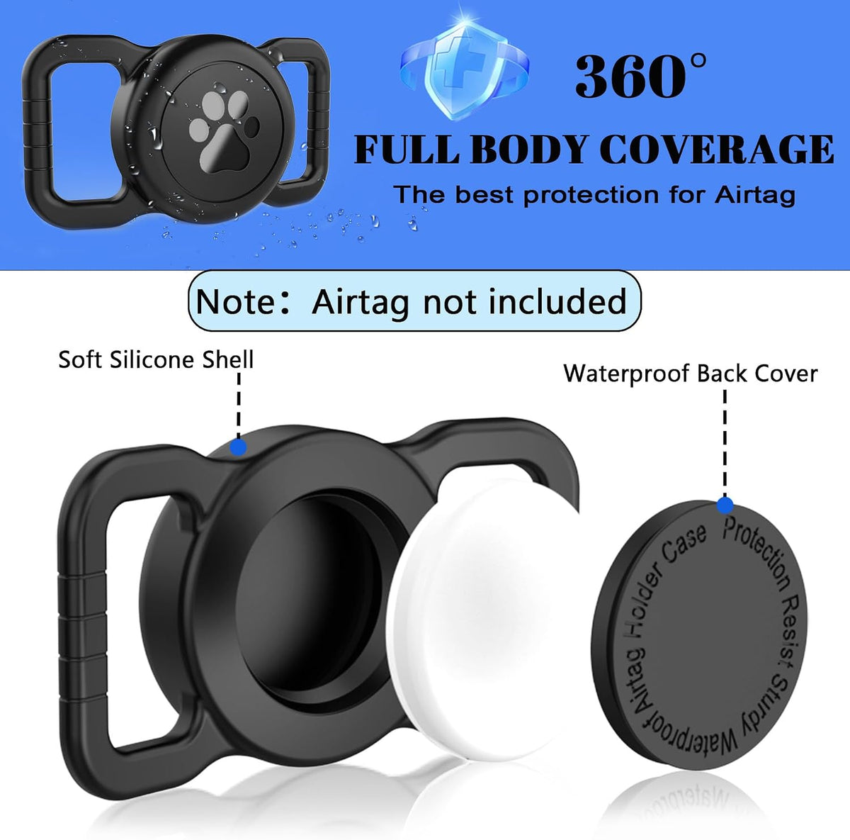 SANKALA Waterproof Airtag Holder for Dog Collar, Black, 1 Pack