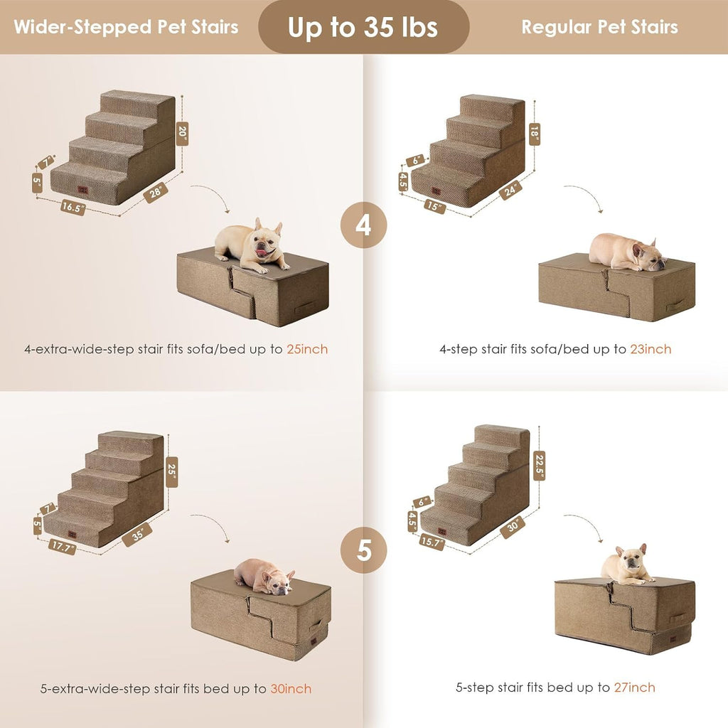 EHEYCIGA Dog Stairs for Bed 20" H, 4-Step Extra Wide Dog Steps, Camel