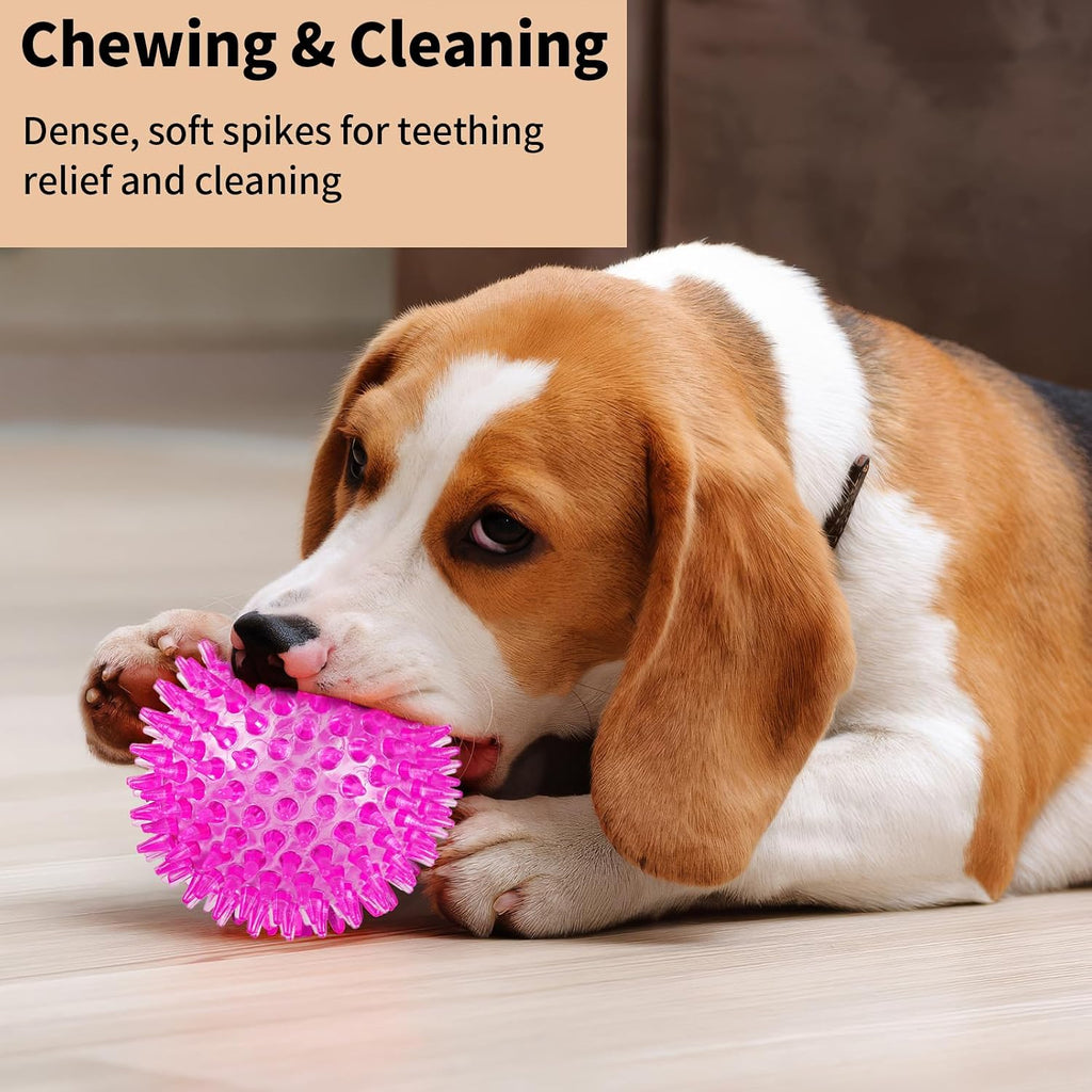 6 Pack Squeaky Spiky Dog Balls, Puppy Chew Toys for Teething, Medium | Food-grade TPR Rubber Durable, Interactive Fetch Floating Dog Pool Ball Toy for Chewers for Small Medium