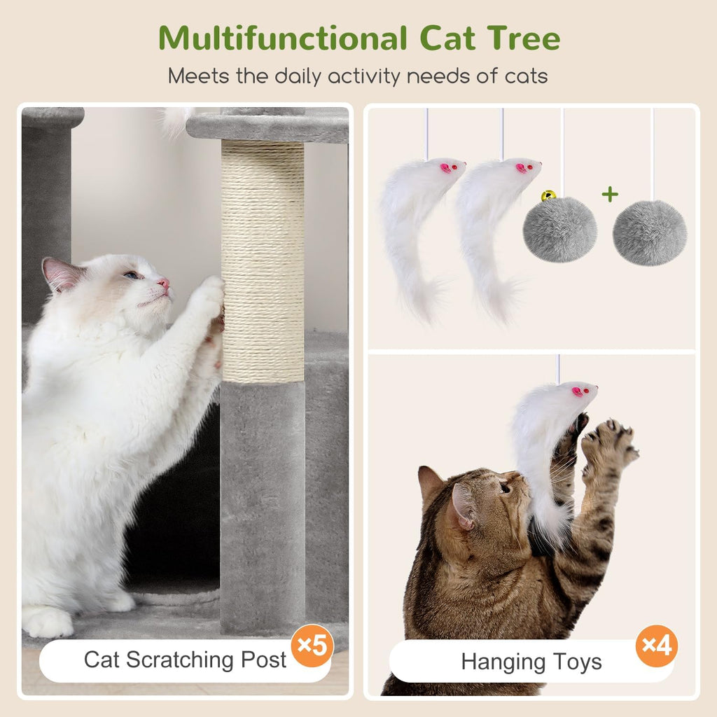 Globlazer Large Cat Tree, 80in Tall Climbing Tower, F80F, Light Grey
