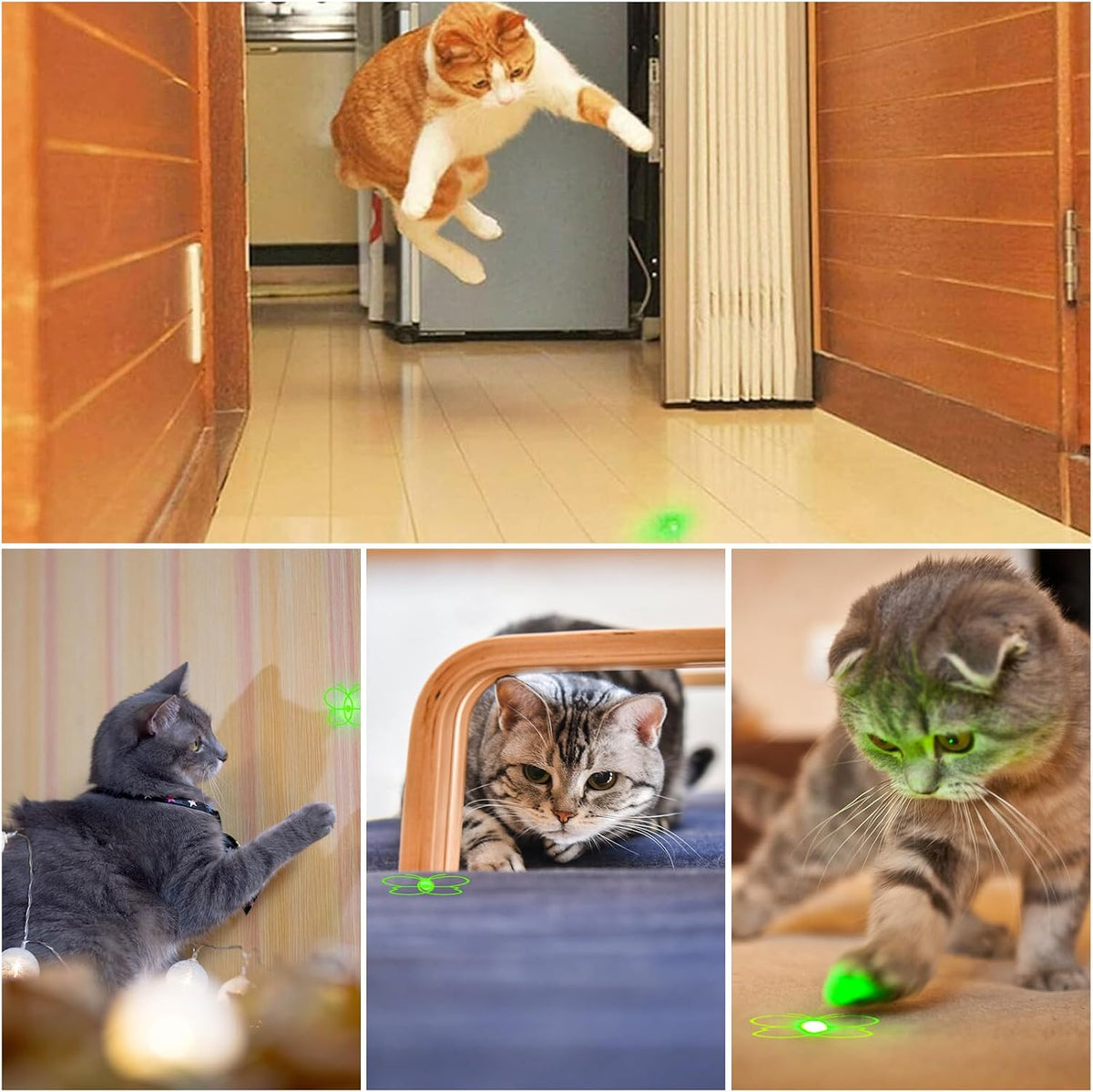 Waputne Cat Toy, Green Light, Rechargeable, 3 Light Modes, 5 Fun Patterns