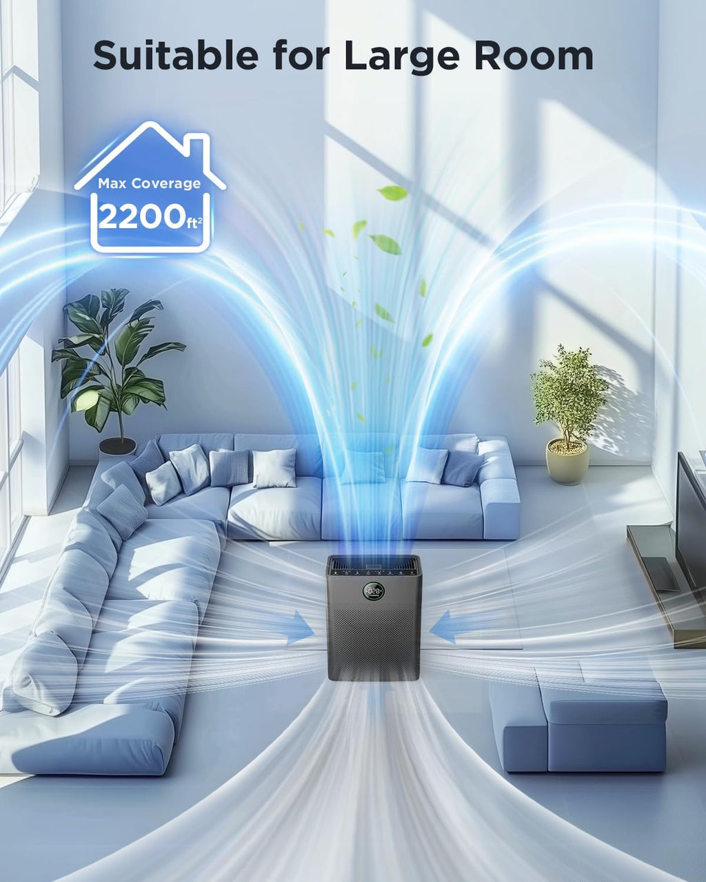 Air Purifiers for Home Large Room up to 2200sq.ft, MOOKA Air Purifier for Home Pets with Washable Filter, PM 2.5 Display Air Quality Sensor Air Cleaner for Bedroom, Dorm Room, Pets, Office PR1