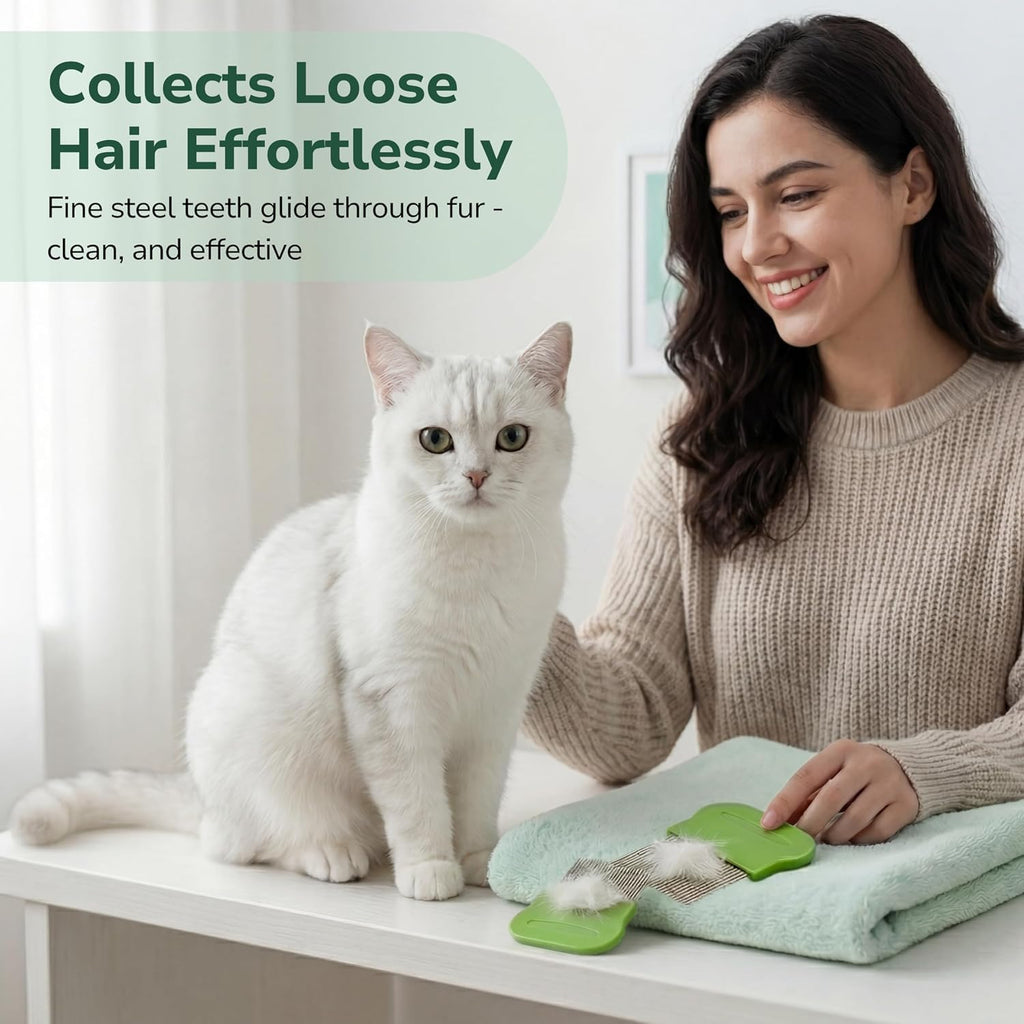 Pets&Goods Tear Stain & Flea Remover Comb Set for Dogs & Cats – Stainless Steel Eye Grooming Tool for Stains, Crust & Mucus – Gentle, Safe, Reusable – Pack of 2 (Green)