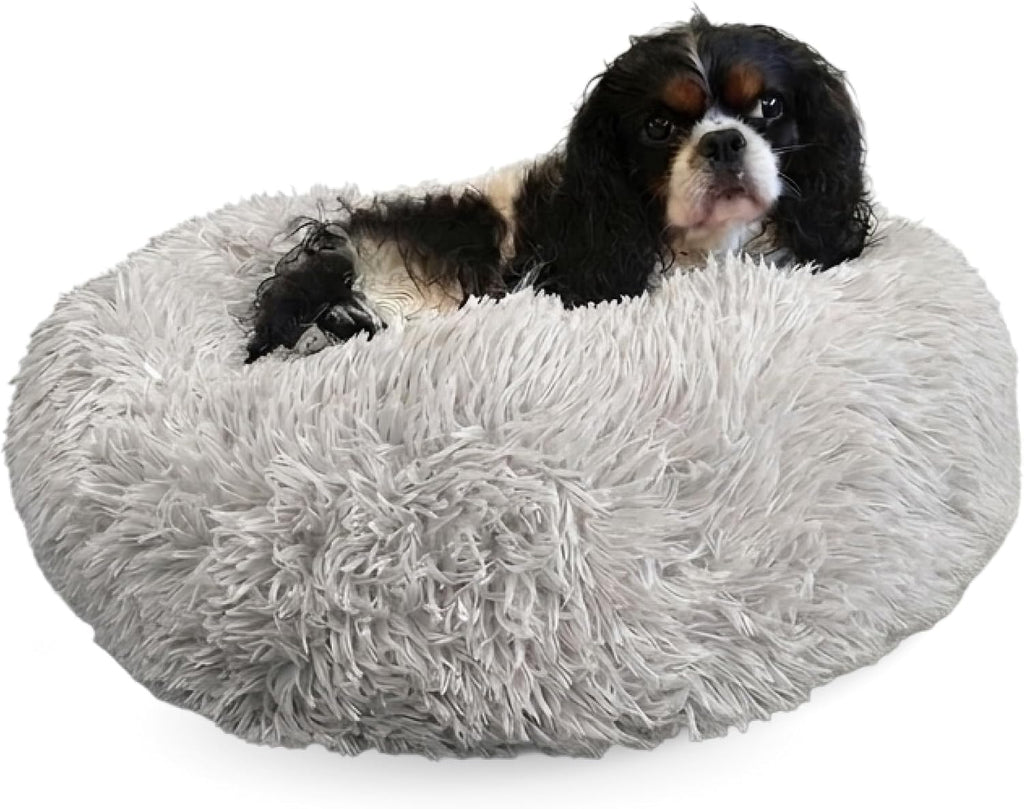 Active Pets Premium Small Donut Dog Bed, Fits Up to 45 lbs, Machine Washable Cushion, Plush Long Pile Faux Fur Fabric, Portable Light Grey Pet Bed Furniture for Puppies Adult Canines & Cats