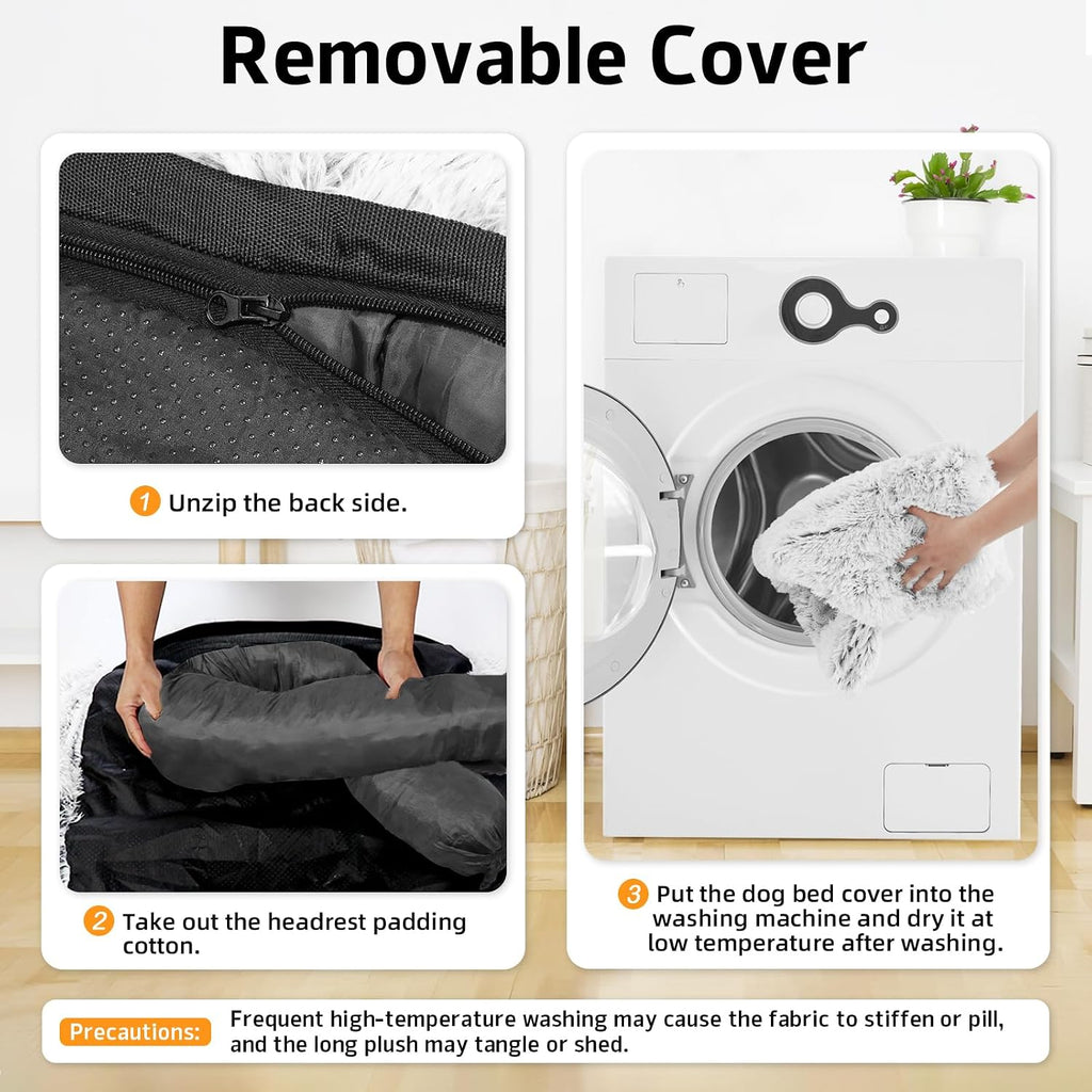 Calming Dog Bed Fluffy Plush Dog Mat for Furniture Protector with Removable Washable Cover for Large Medium Small Dogs and Cats (Large, Light Grey)