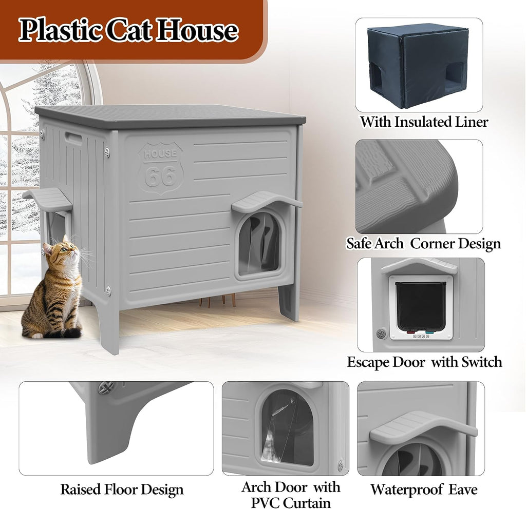 Insulated Cat House Outdoor Weatherproof Plastic Cats Houses for Winter