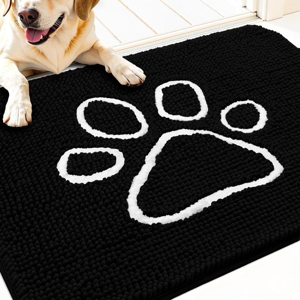 OLANLY Dog Door Mat for Muddy Paws 34x21, Paw Print Design Chenille Mud Mat