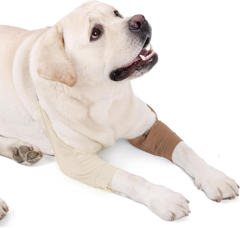 Dog Elbow Protector - Dog Sleeves for Wounds Front Legs, Keep the Elbow Wound Clean, with Inner Padding to Protect the Elbow Joint, Cone Collar Alternative to Stop Licking Wounds (Beige Brown,L)
