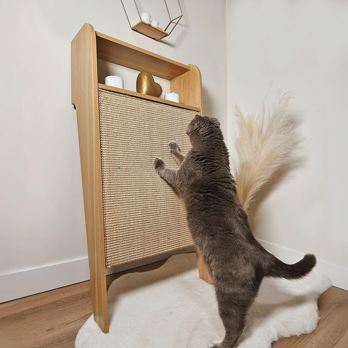 Wesley Cat Scratcher 20” x 11” x 40” Oak- Stylish & Durable Sisal