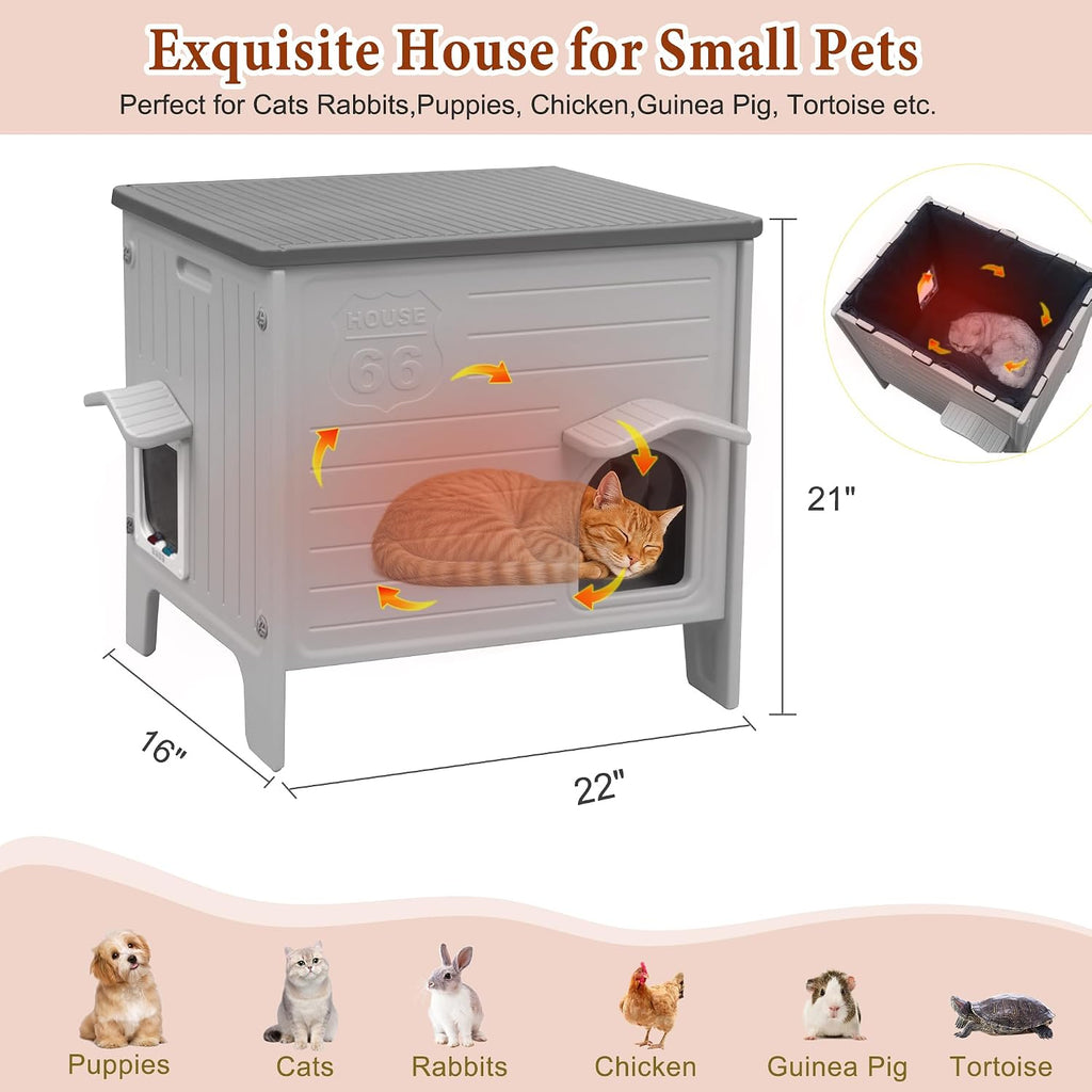 Insulated Cat House Outdoor Weatherproof Plastic Cats Houses for Winter