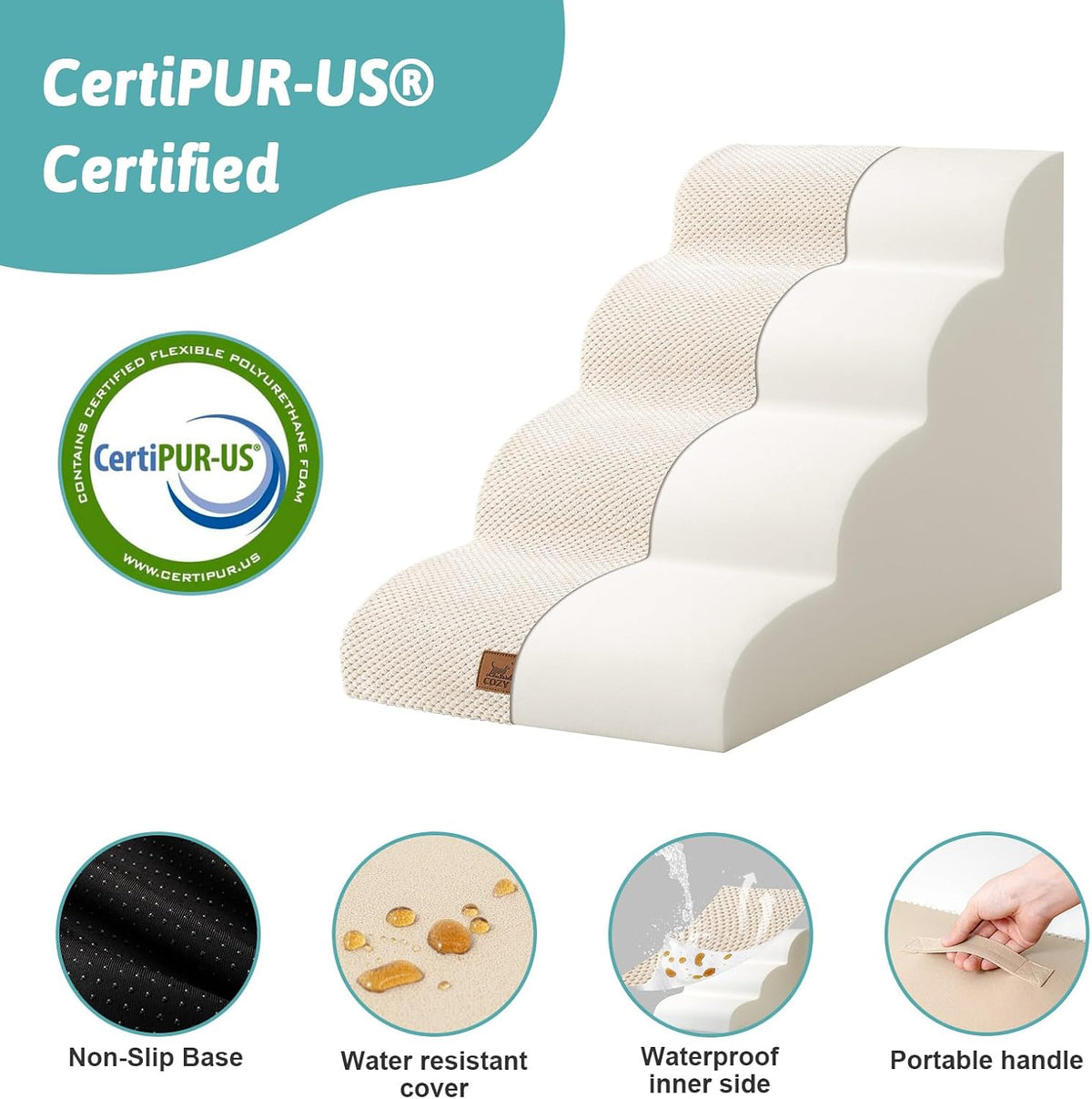 COZY KISS Dog Stairs for Small Dog 19.7" H, 4 Step Pet Ramp for Bed
