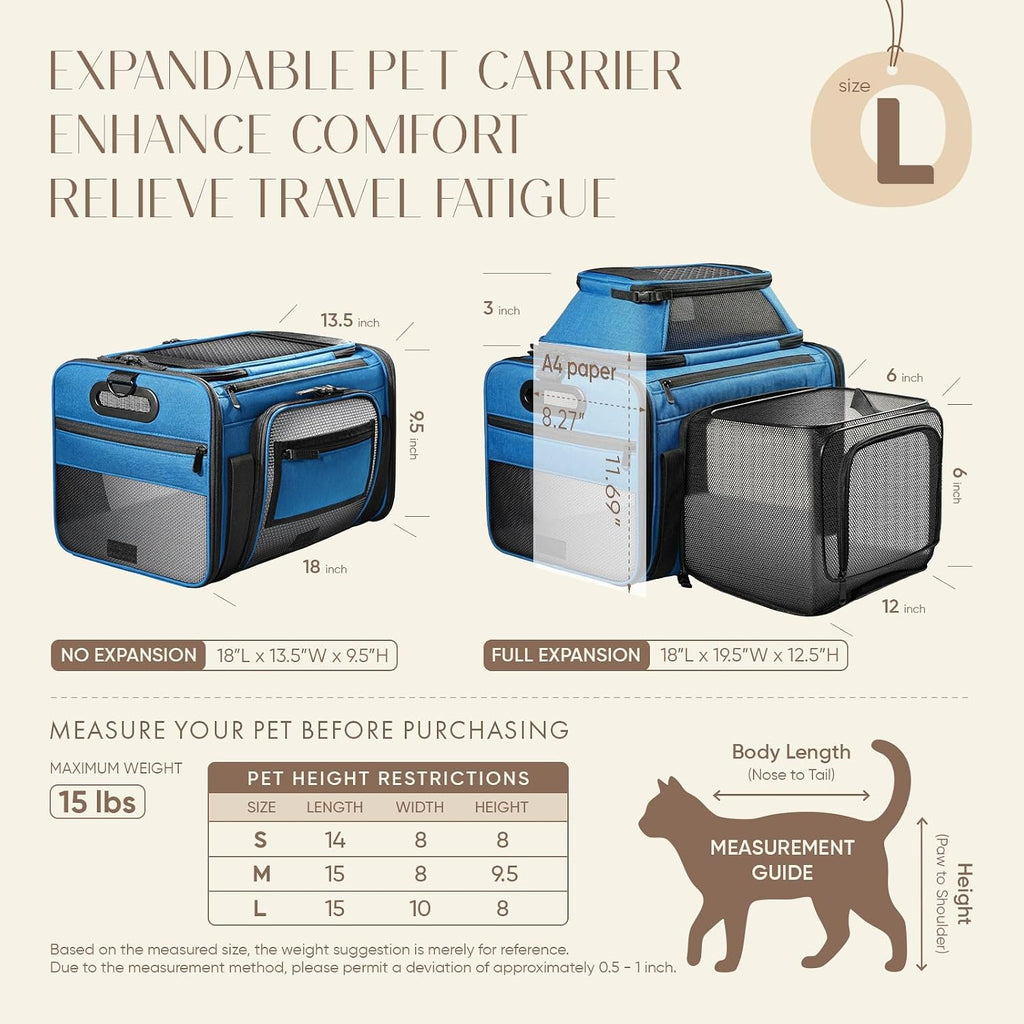 Top-Side Expandable Pet Carrier, Treat Window,18x13x9.5 Airline Approved