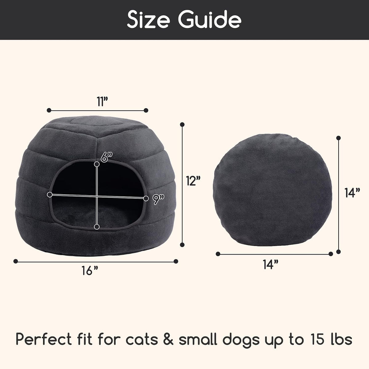 Hollypet Cat Bed Cave for Indoor Cats for Pets up to 15 lbs, Gray