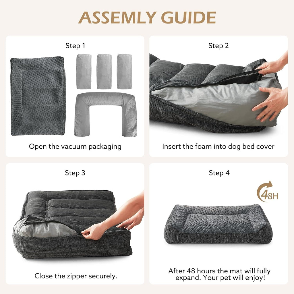 JOEJOY XL Orthopedic Dog Bed for Large Dogs - Extra Thick Foam Pet Bed Sofa with Bolster Sides, Large Sized Dog Couch Bed with Removable Washable Cover, Non-Slip Bottom, Grey (45"x32")