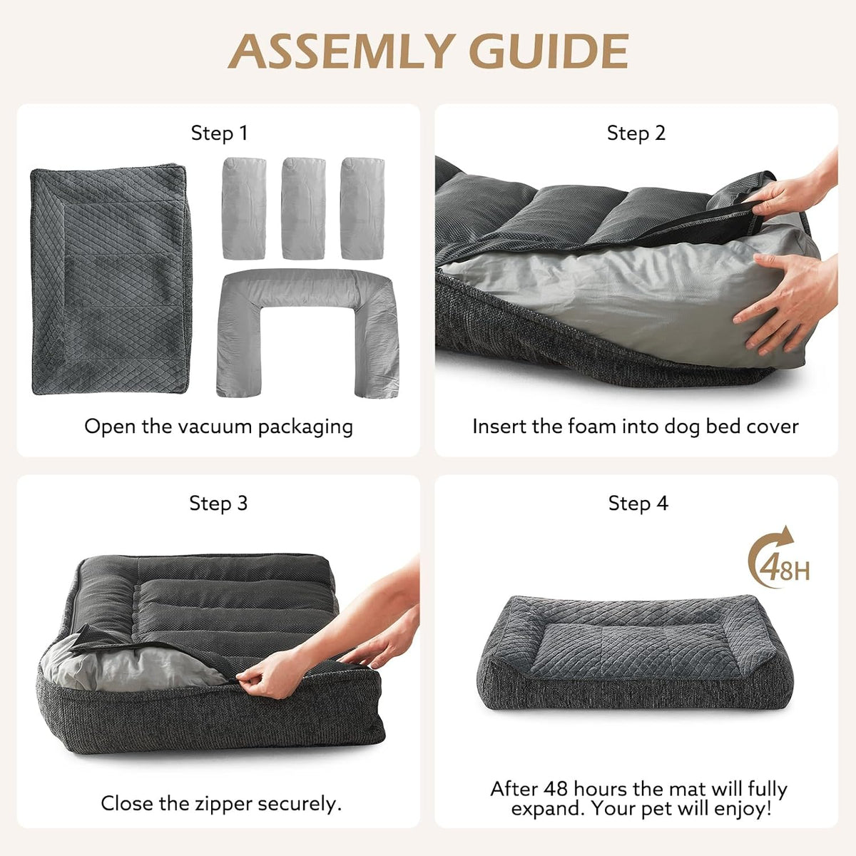 JOEJOY XL Orthopedic Dog Bed for Large Dogs - Extra Thick Foam Pet Bed Sofa with Bolster Sides, Large Sized Dog Couch Bed with Removable Washable Cover, Non-Slip Bottom, Grey (45"x32")