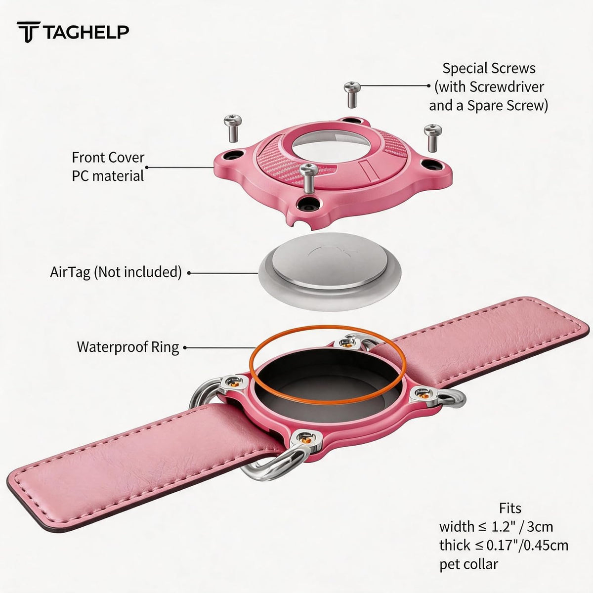 AirTag Holder for Pet Collar – Waterproof(Pink)