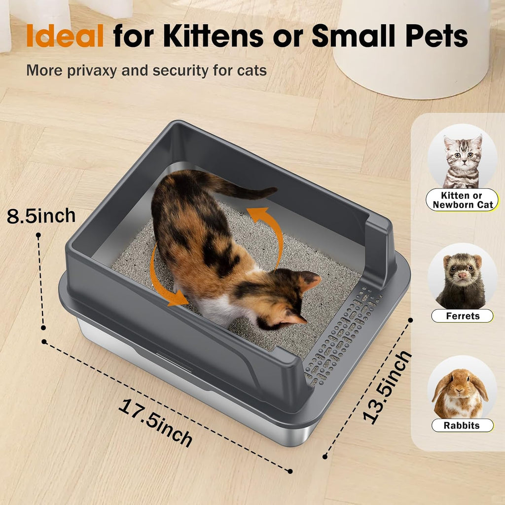 2PACK Stainless Steel Cat Litter Box, Small Cats Metal Litter Box