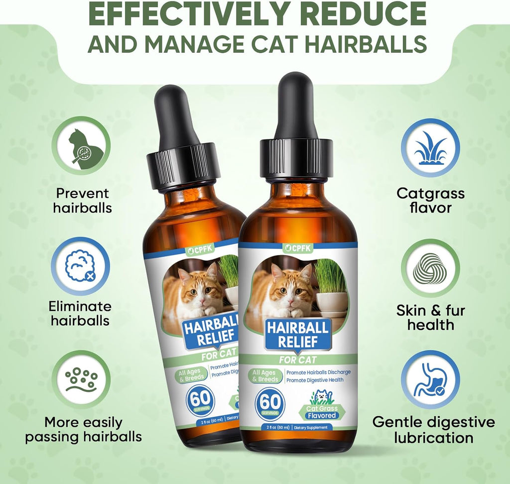 Cat Hairball Remedy Drops 60ml (2 fl oz) 2 Pack for All Breeds & Ages