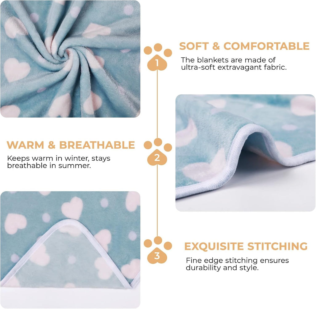 1 Pack 3 Blankets Super Soft Cute Dot Pattern Pet Blanket Flannel Throw for Dog Puppy Cat Purple/Pink/Cyan Large