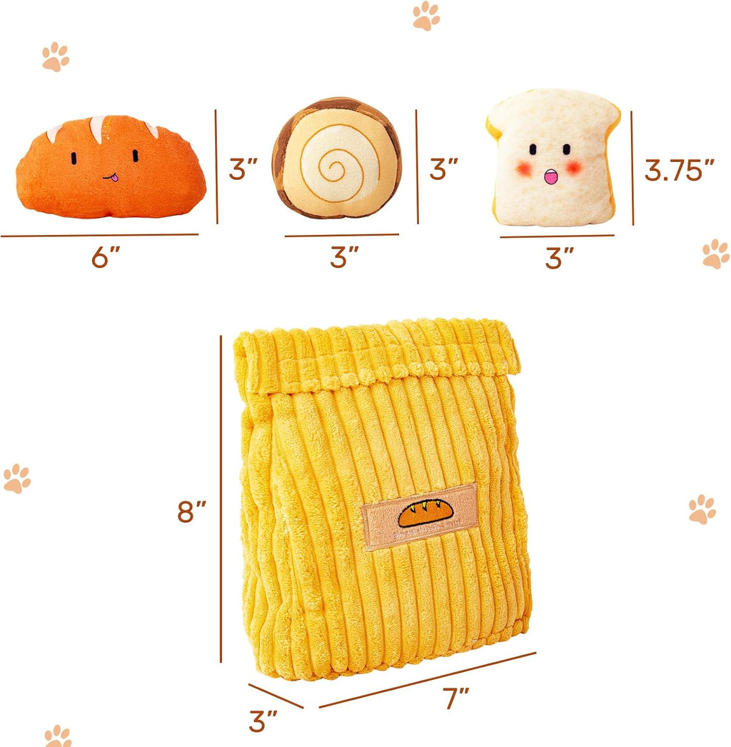 Hollypet Squeaky Hide and Seek Dog Toys for Small and Medium Dogs, Bread | Interactive Plush Stuffed Dog Squeak Toys for Small Medium Sized Dogs and Non-Aggressive Chewers, Puppy Teeth Clean Chew Toys