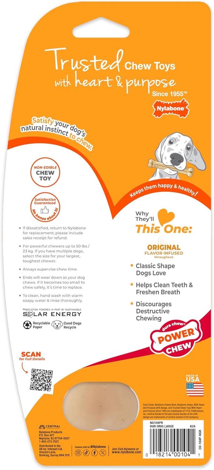 Nylabone Power Chew Original Bone Dog Chew Toy, Original Flavor, Large | Durable chew toys, long lasting, flavor throughout, discourages destructive chewing, keeps dogs busy, for dogs up to 50 lbs